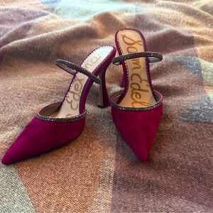 Sam Edelman Suede Aspen Mules in Berry